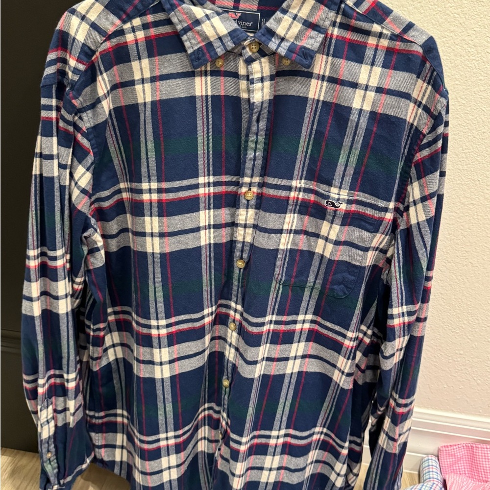 Vineyard Vines Navy and Red Plaid Shirt